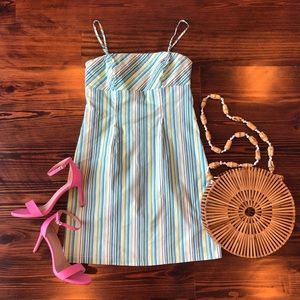 Blue Green Striped Spaghetti Strap A-Line Sundress